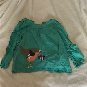 Baby Boden Girl’s Green Bird Graphic Top, size 2-3Y